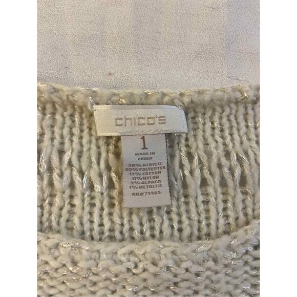 Chicos sweater cream bling shiny sequins dots size 1 Medium M - Picture 4 of 7